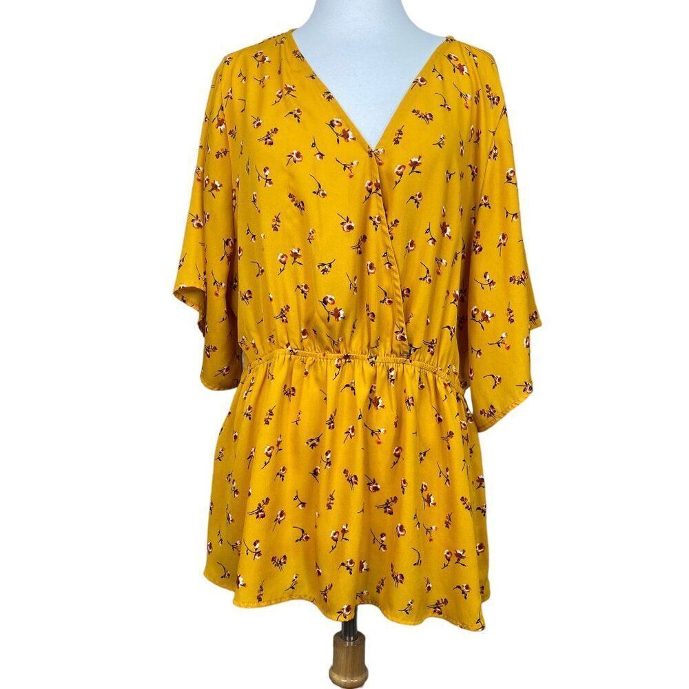 Mauve Floral Blouse Dark Yellow Plus Size 1XL
